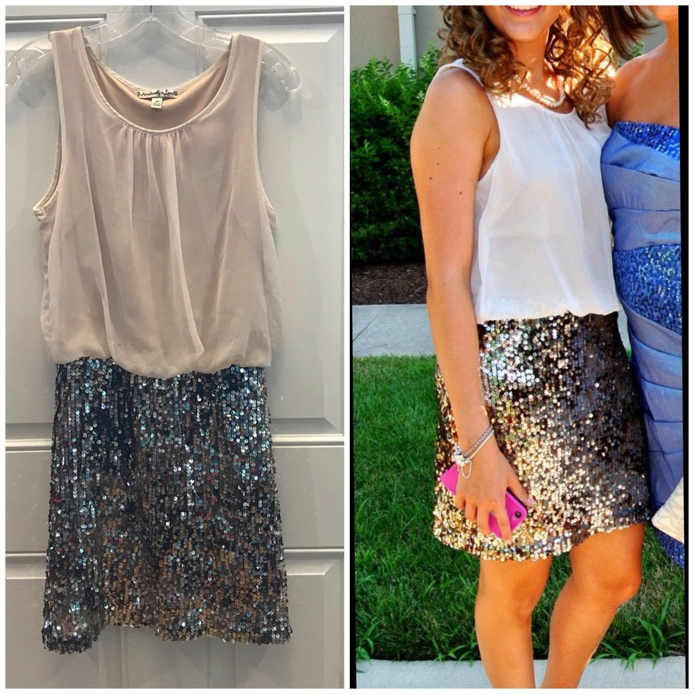 ACCIDENTALLY IN LOVE Sleeveless Chiffon & Sequin DRESS